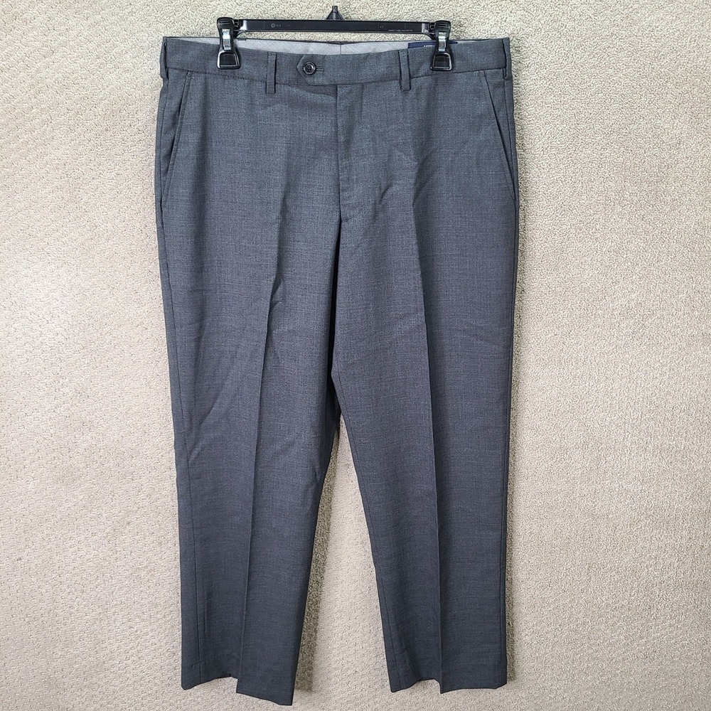 Lands End Pants Mens 33x28 Gray Traditional Fit Dress Trousers Wool Flat Front